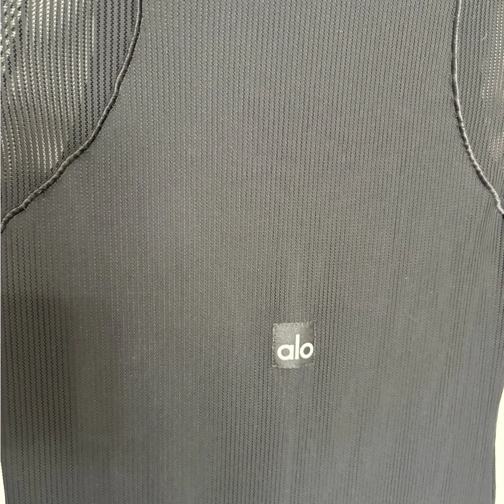 Alo Yoga Striped Mesh Synergy Long Sleeve Dress.
